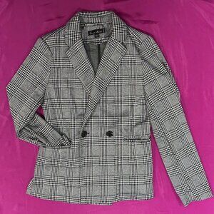 Love Tree Plaid Double Breasted Blazer Black White Houndstooth Jacket Women
